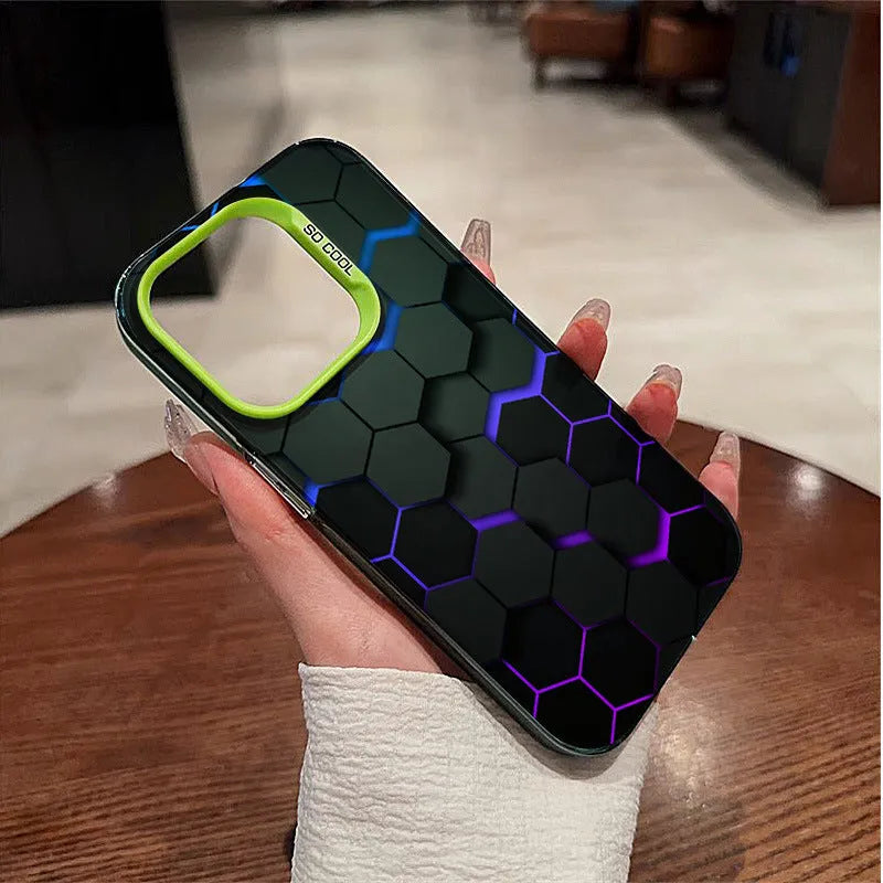 Frosted Chinese-style protective phone case for Apple iPhones with honeycomb pattern
