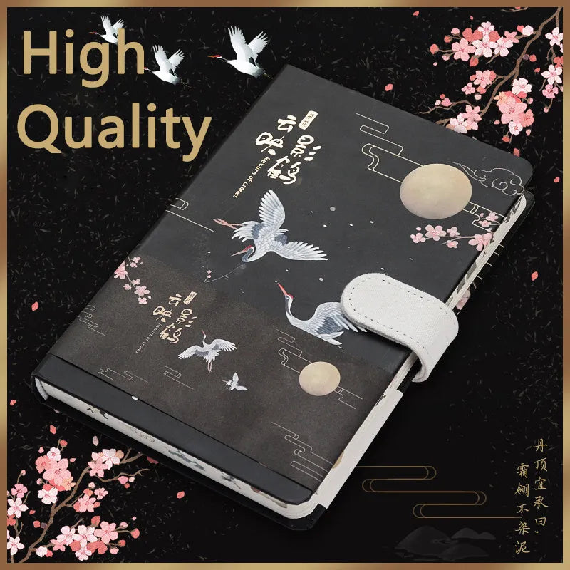 A5 wire-bound retro handbook with full colour page illustrations, pen included, nostalgic design with assorted cover colours