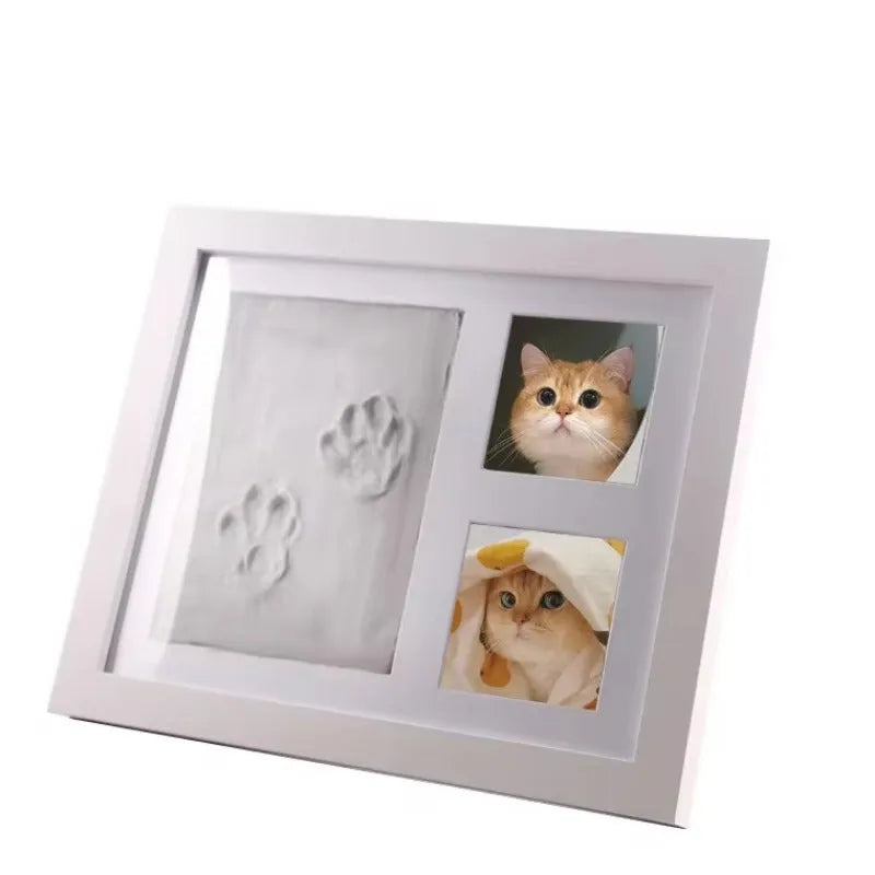 Pet hand and foot print photo frame with cat paw print mud DIY kit in black