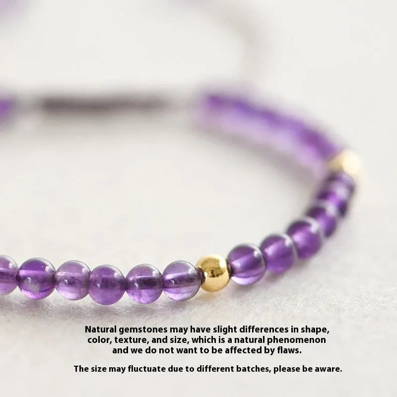 Handmade 4mm natural amethyst bracelet with 14K gold plating, purple crystal beads, unisex geometric design