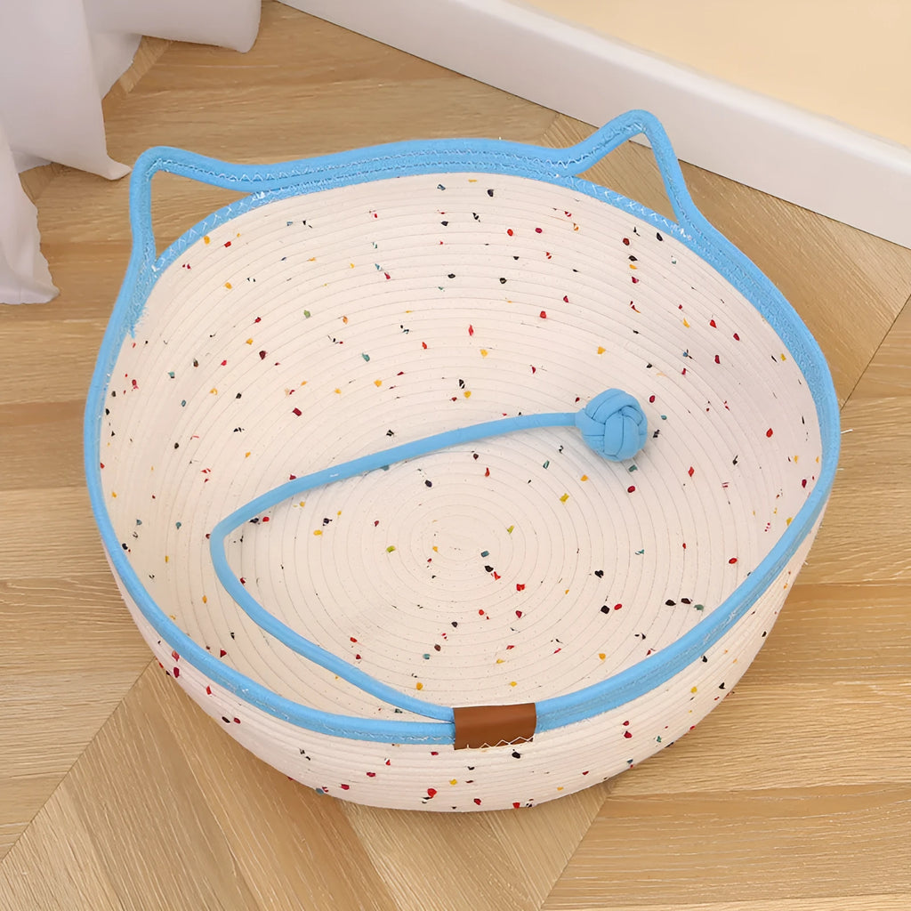 Cotton and hemp rope cat nest mat in large size with a toy ball for cats