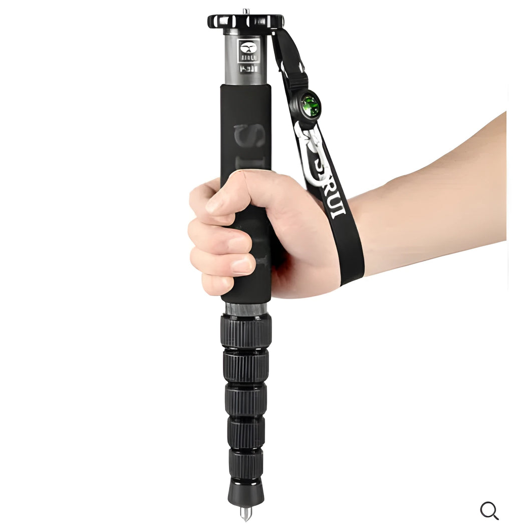 Black carbon fibre SLR camera monopod with six telescoping sections