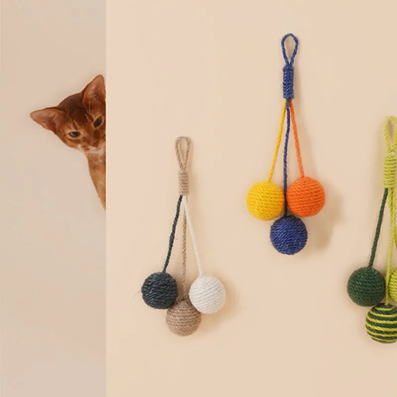 Multi-colour cat toy set with bite-resistant catnip ball and aluminium rod teaser stick