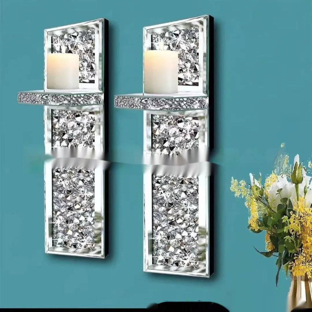 Pair of silver glass wall hanging candlesticks with modern minimalist design