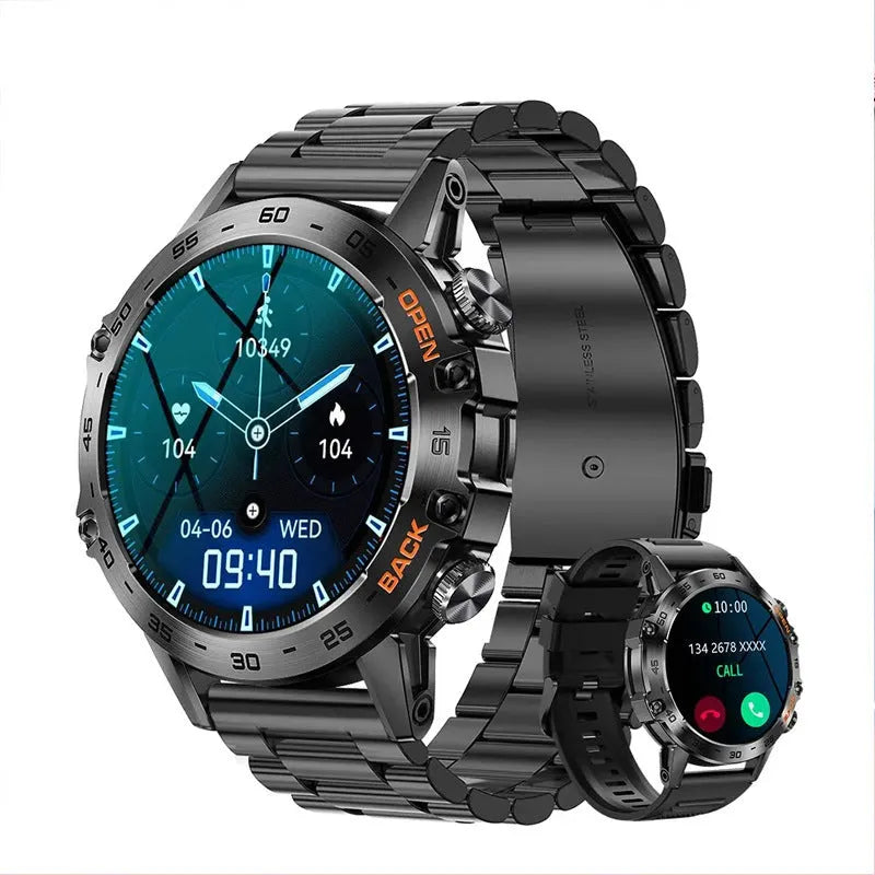 Bluetooth calling smart watch outdoor with IPS screen, heart rate monitor, and black glue strap