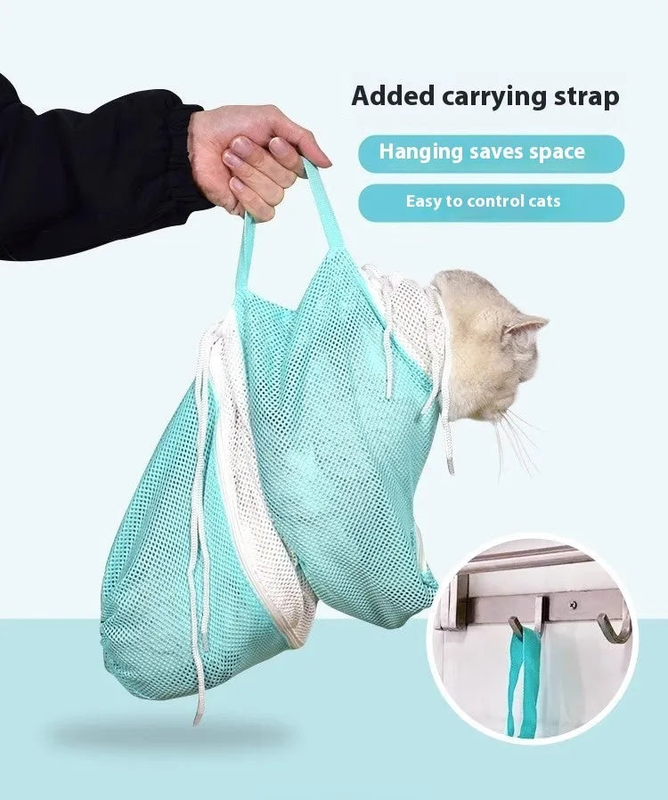 Upgraded cat grooming bag with detachable lifting mechanism in pink white colour