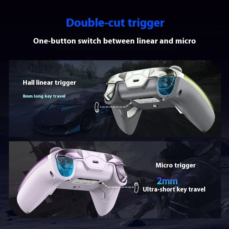 Black Smart Startstop game controller charging base with dual-cut triggers on a desk.