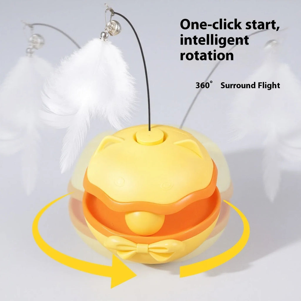 Electric cat teaser wand with rotating butterfly attachment in lemon yellow, sky blue, or soft fog grey colours