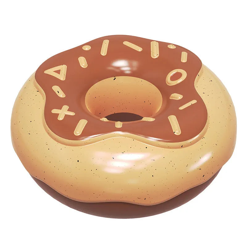 Chocolate brown TPR donut dog toy with textured surface for teeth cleaning.