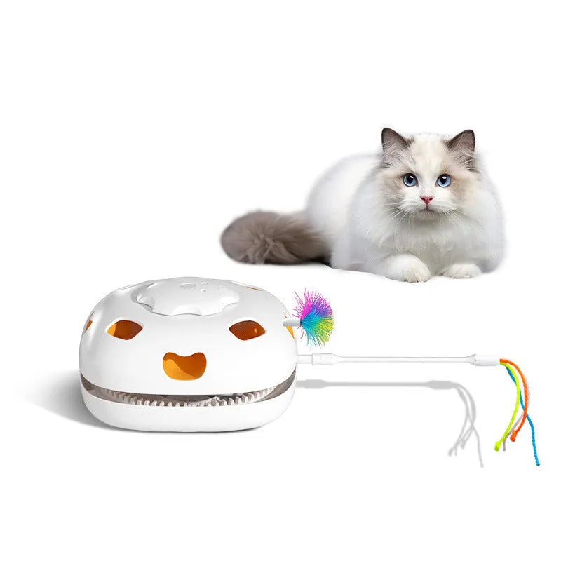 Plastic cat teaser wand toy with catnip dispenser measuring 19.8x11.5x19.5cm