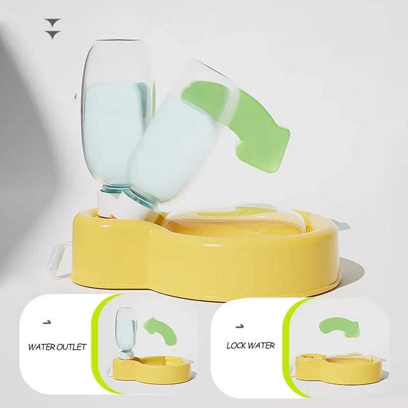 Green portable dog water bottle with pull-out drinking bowl, showing leak-proof design for travel.