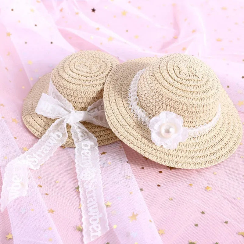 Handmade adjustable bowknot pet hat for dog or cat in cartoon style, shown in multiple colours.
