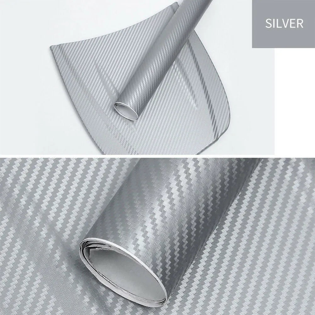 Roll of 3D carbon fibre car sticker measuring 30cm by 127cm in eight colour options