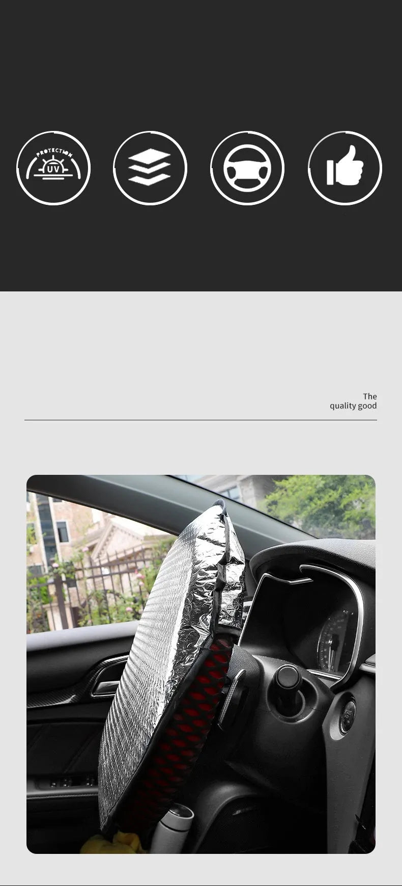 Car steering wheel sunshade cover in aluminium foil with universal fit and simple style