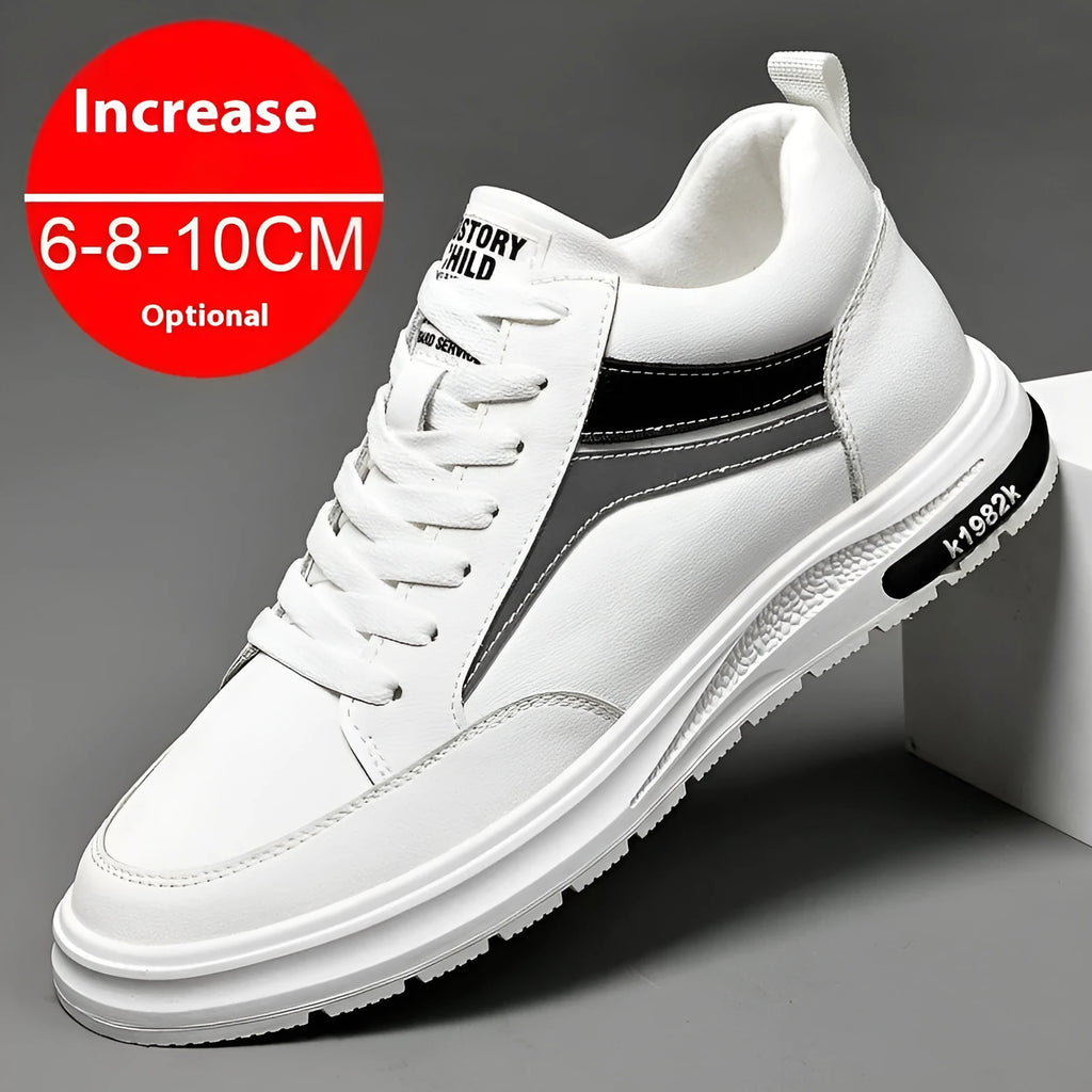 Men's height increase casual sneakers with hidden elevator insole, microfiber upper, lace-up closure, round toe