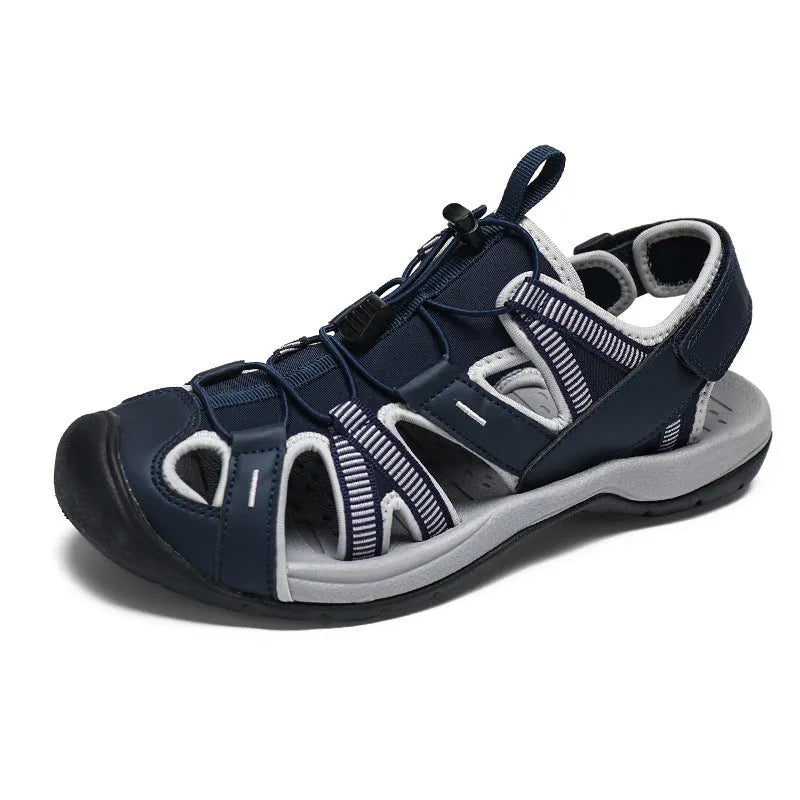 Men's LX01 Blue casual sports shoes with mesh upper, rubber sole, and Velcro strap.