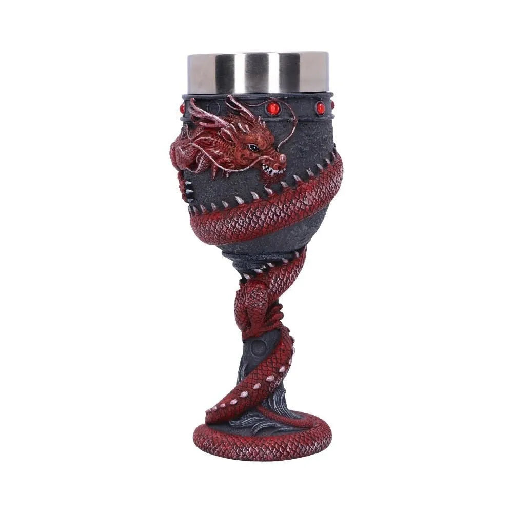 Red wine glass with 3D dragon design and stainless steel stem, 200ml capacity