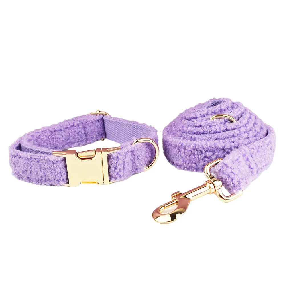 Purple cloth dog collar leash bow and vest set for small dogs in multiple sizes