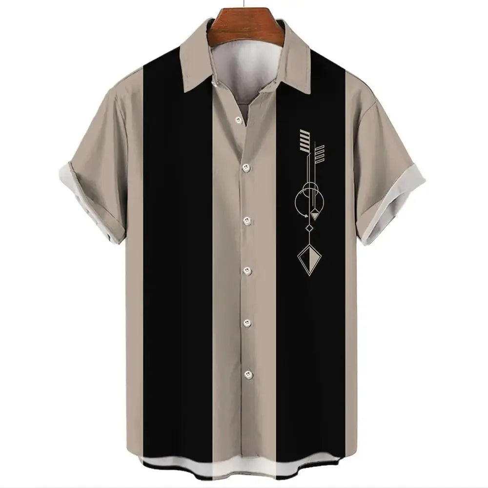 Men's striped Hawaiian shirt with button front and short sleeves in various colours