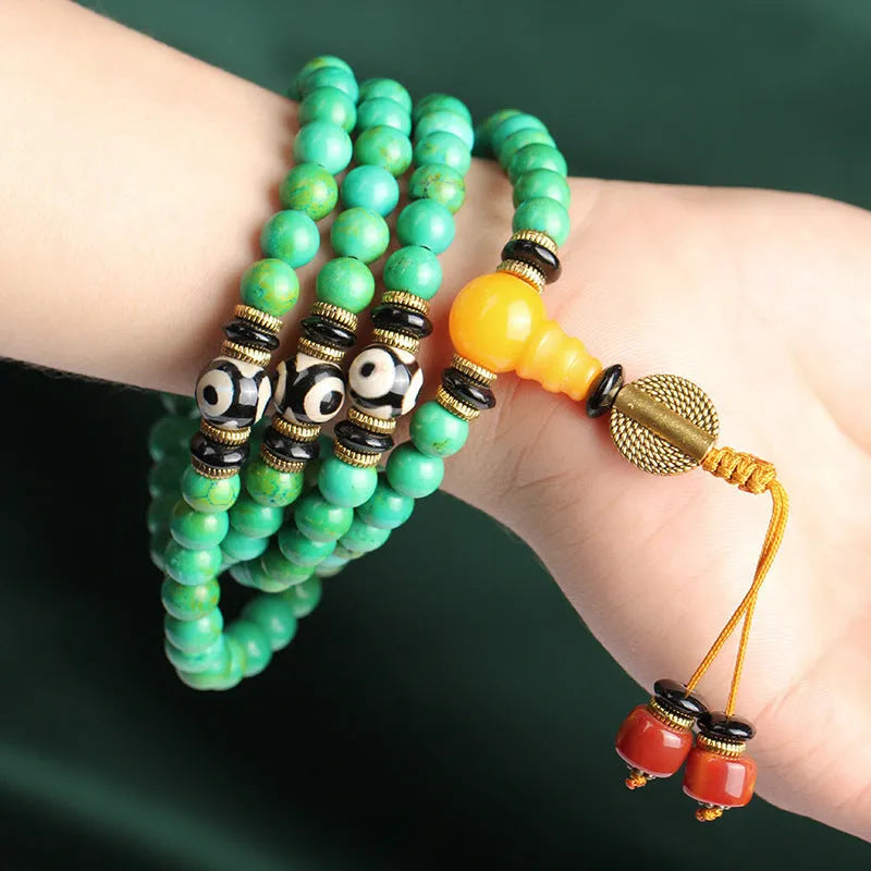 Natural turquoise beaded bracelet with 108 round 8mm polished beads in national style