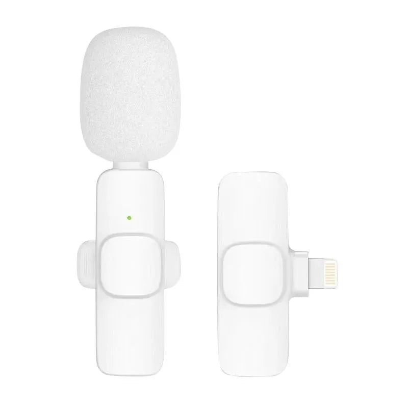 White wireless neckline clip small microphone with OTG adapter for Android and Apple devices