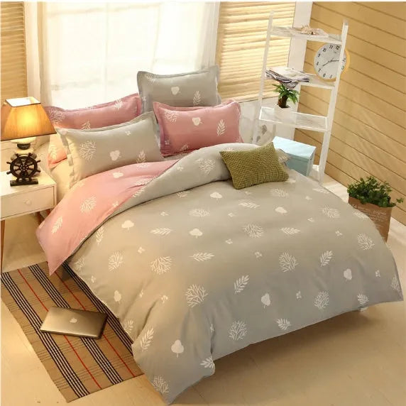 4-piece bedding set in blue, twill weave polyester acetate fabric, with quilt cover, flat sheet, and two pillowcases