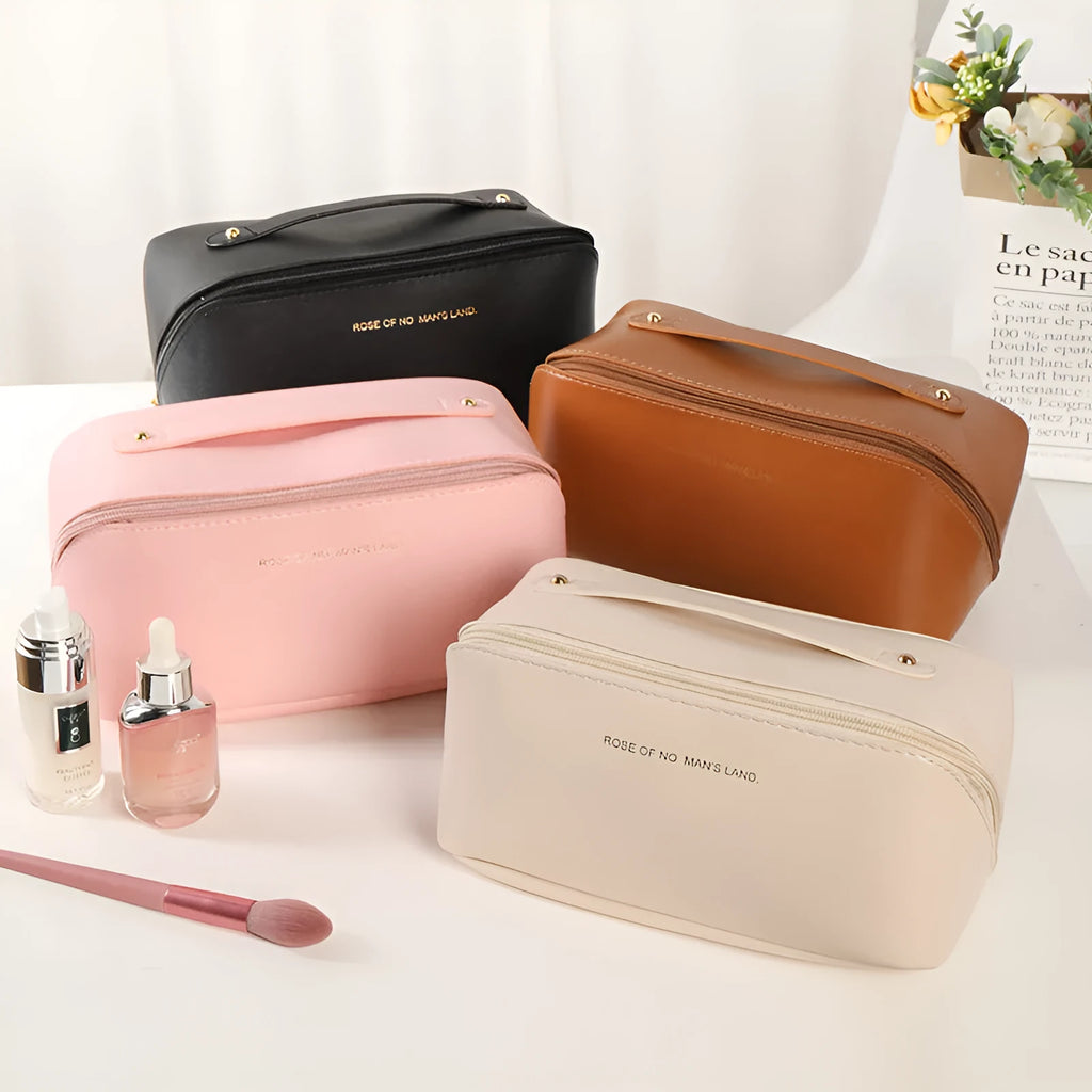 Korean style large capacity pillow cosmetic bag in milky white with waterproof PVC and letter pattern