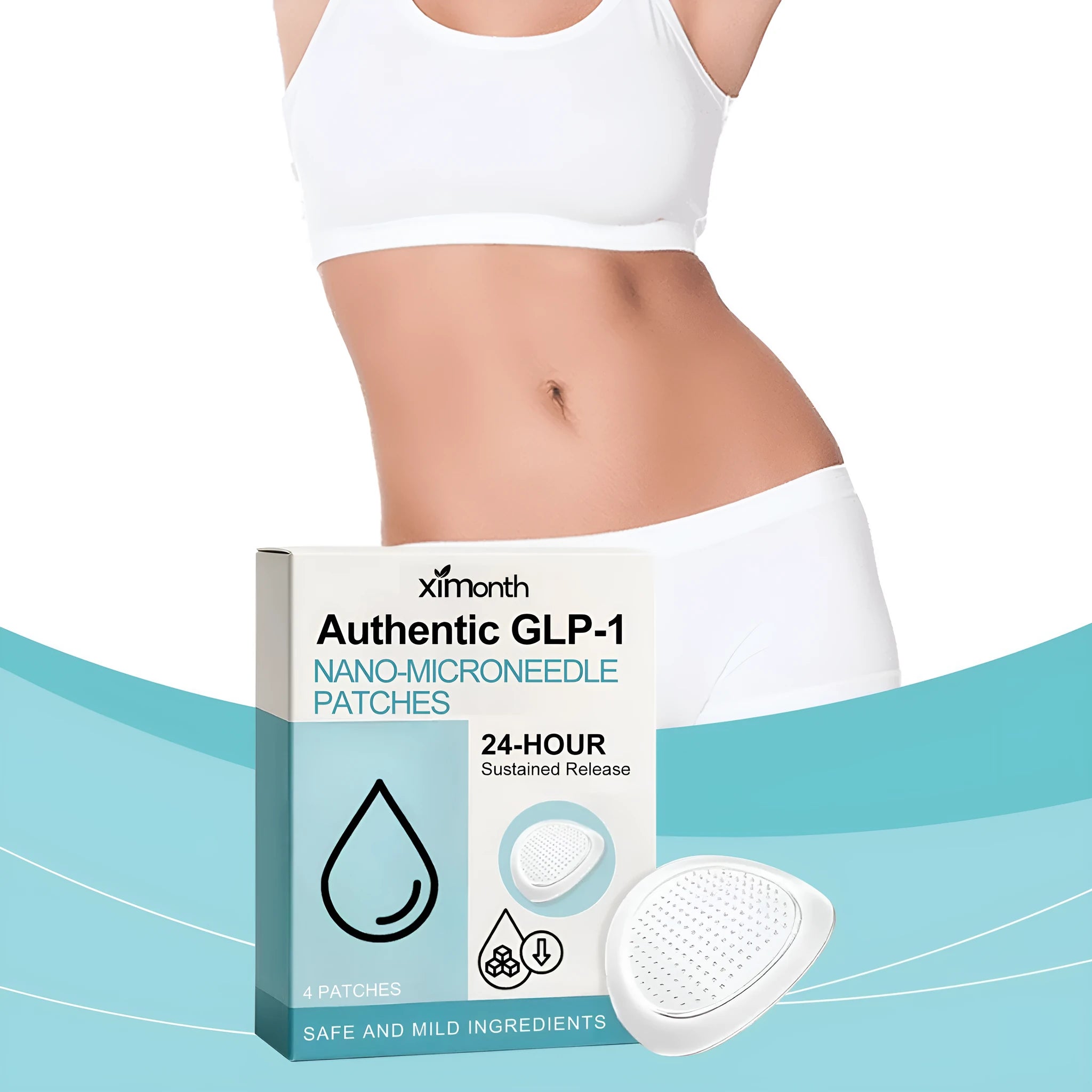 Box of 4 body nursing adhesive firming skin patches with acetyl hexapeptide-8 and mint leaf ingredients
