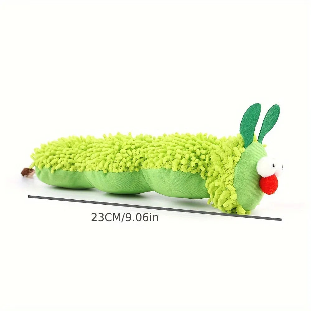Green interactive plush cat toy pillow with sports design measuring 24cm long