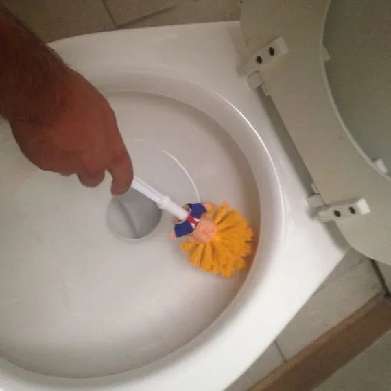 Yellow funny Donald Trump toilet brush made of plastic, 40cm long, with hanging slot