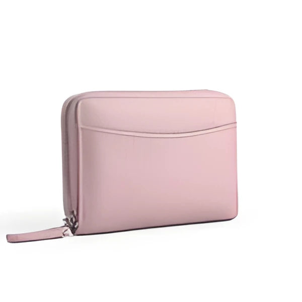 Men's and women's genuine leather zipper coin purse in solid colour with sewing line detailing