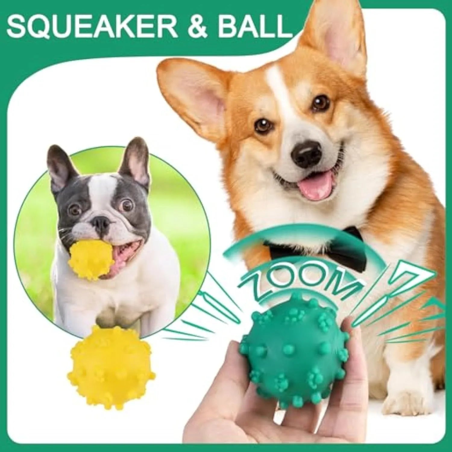Bright colour spiked dog toy balls with paw print dimples for small breed chewing and fetch games