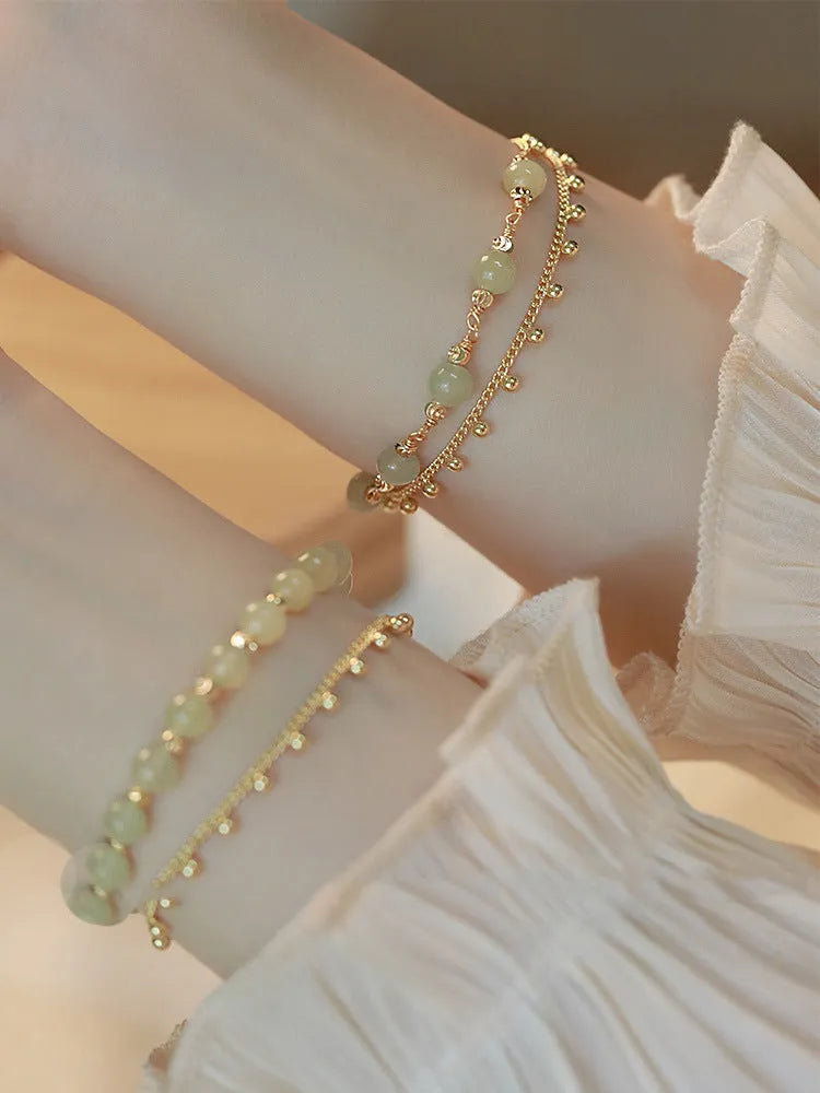 Natural Hetian jade bracelet for women, classic beaded style, manual processing, three design options