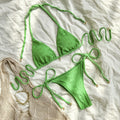 Halter lace-up bikini for women in polyester fibre with briefs style bottom, available in multiple colours and sizes