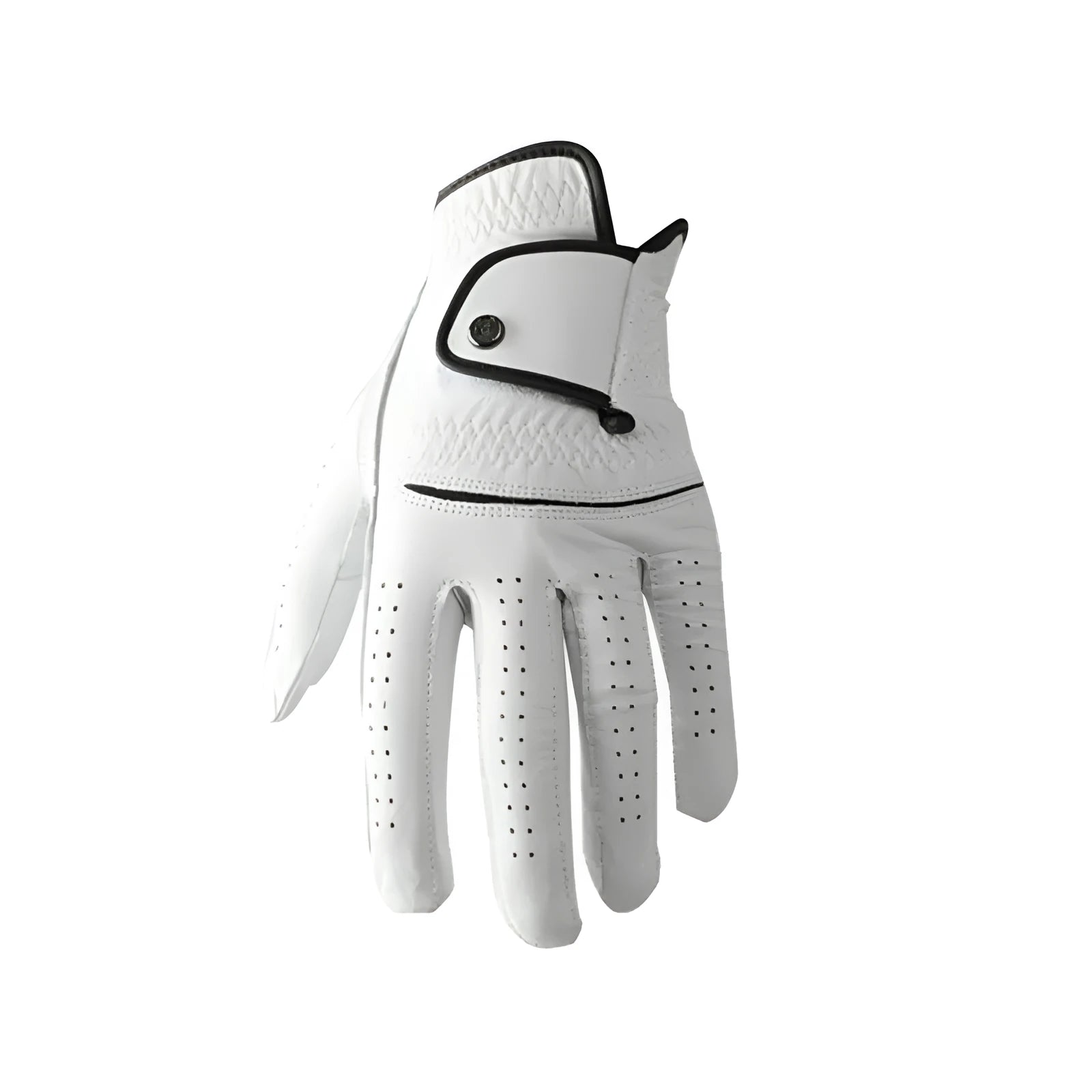 Men's white half sheepskin golf glove showing palm and finger design