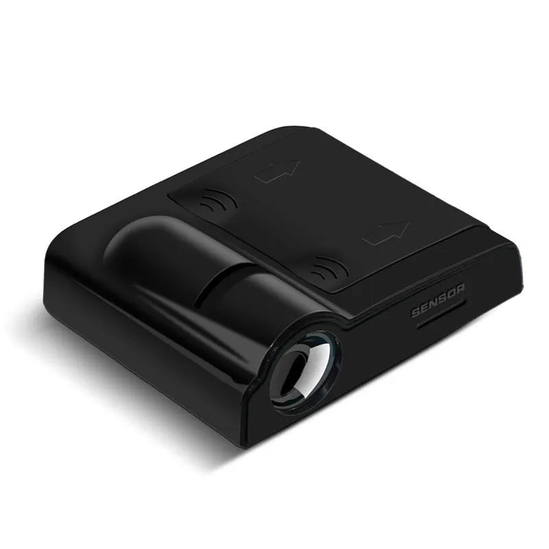 Compact black or beige ABS plastic car projection radium lamp showing dimensions.