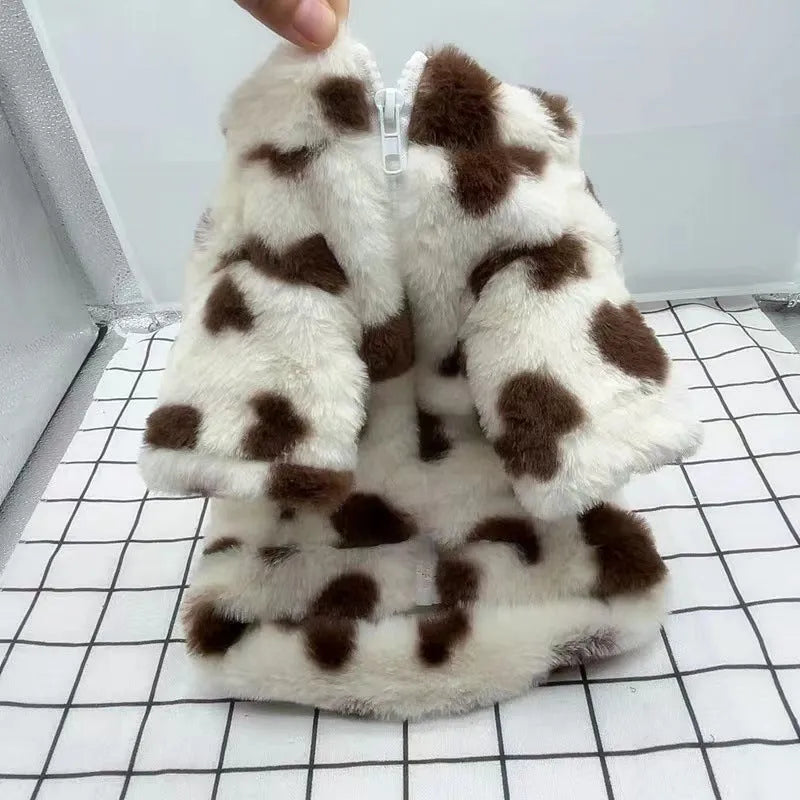 Plush polyester warm coat for small dog breeds in British style design