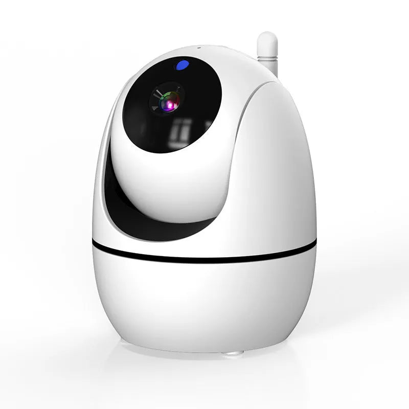 White HD wireless baby monitor with 5.0-inch LCD screen and camera on a nursery shelf