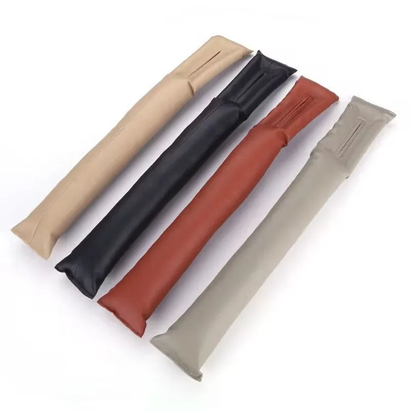 PU leather car seat gap strip in beige positioned between seat and console