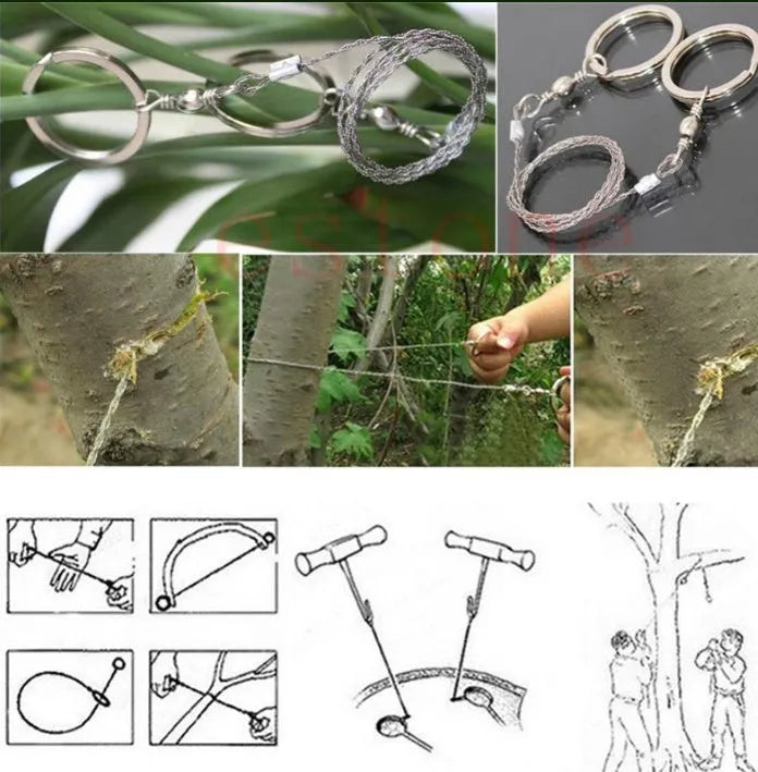 Stainless steel survival wire saw with pull rings, 55cm cutting length, 70cm total length