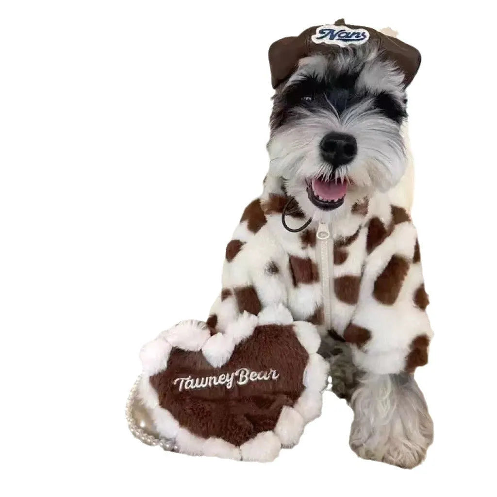 Plush polyester warm coat for small dog breeds in British style design