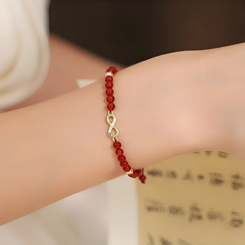 Women's hand-woven natural red agate beads bracelet diamond shape unisex ethnic style with electroplating finish