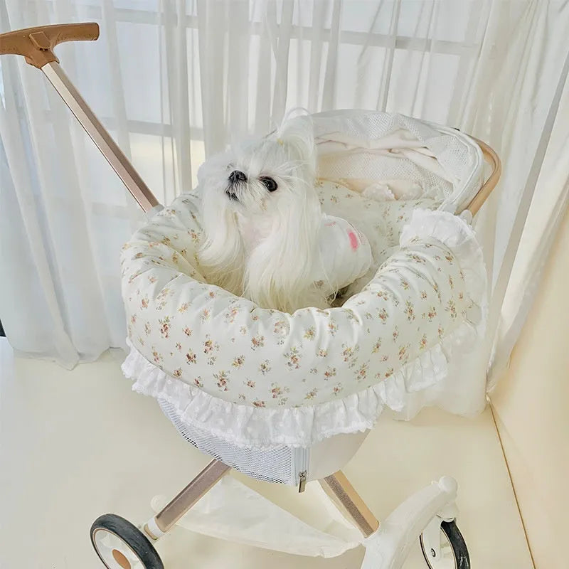 Pet stroller cotton anti-dirty towel, cushion, and pillow set in floral pattern