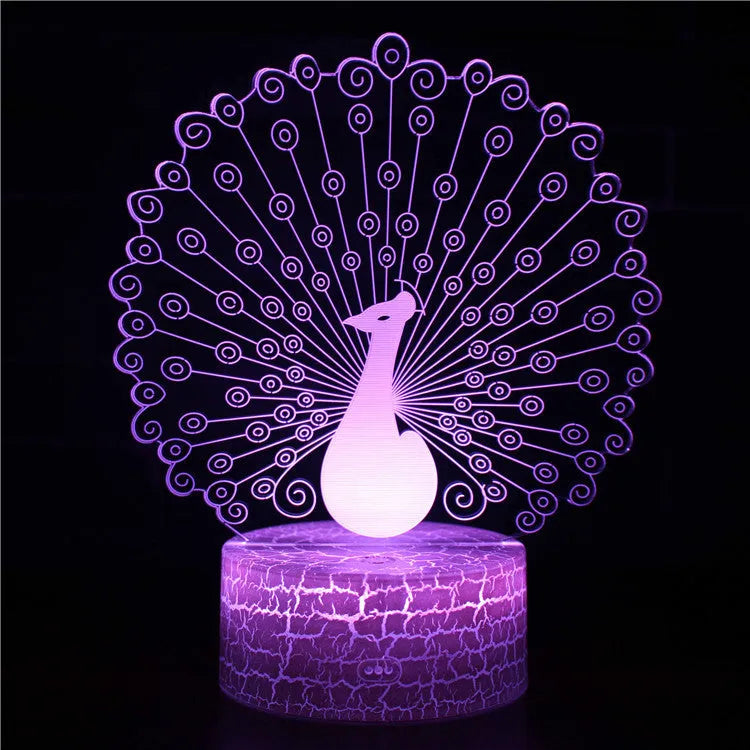 Acrylic 3D table lamp with colourful crack base design and touch controls on wooden surface