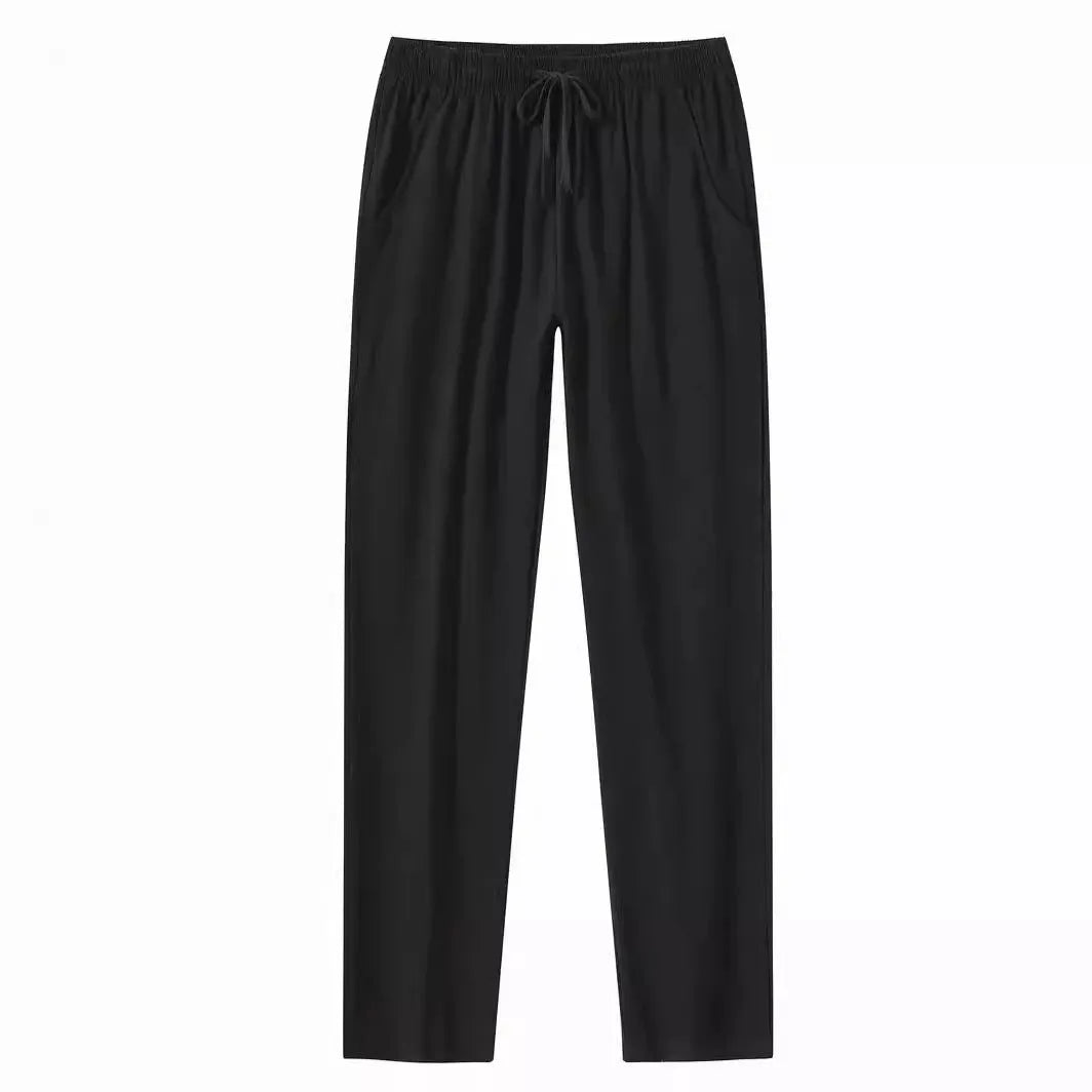 Cotton and linen beach pants for men, loose casual fit, solid colour trousers in khaki