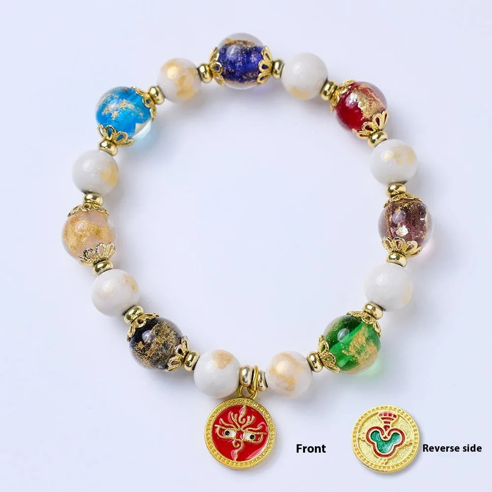 Handmade Fragrant Gray glass bracelet with 10mm geometric beads in God of Wealth design, five colours