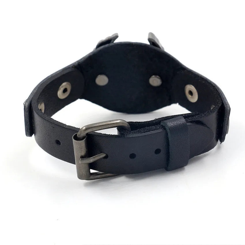 Black leather geometric eagle watch-bottom bracelet with 26cm length and unisex European American style design
