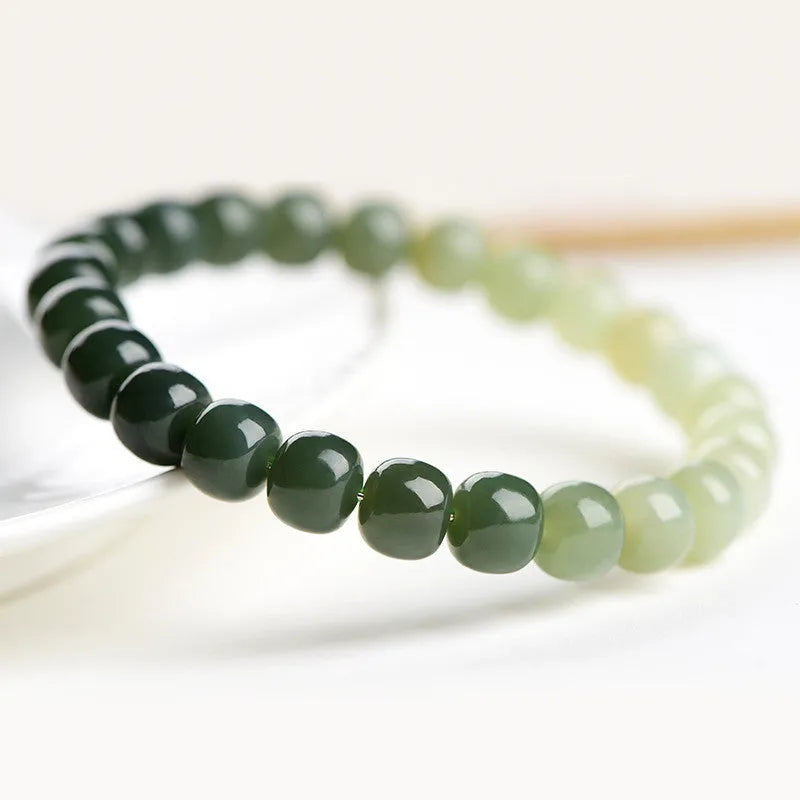 Natural Hetian jade bracelet with gradient water colour beads in two size options