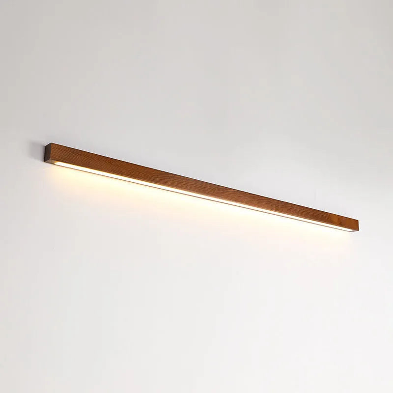 Walnut-coloured wooden log strip LED wall lamp with slim 4.5cm profile in three length options