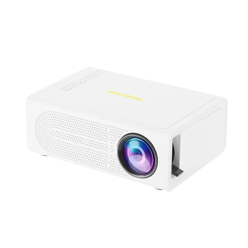 Black portable mini projector with wired mobile phone connectivity and compact design